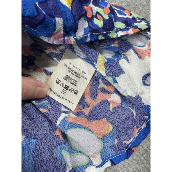 Maeve Anthropologie Blue Abstract Floral Pleat Blouse‎ Top Size XS - Picture 6 of 6